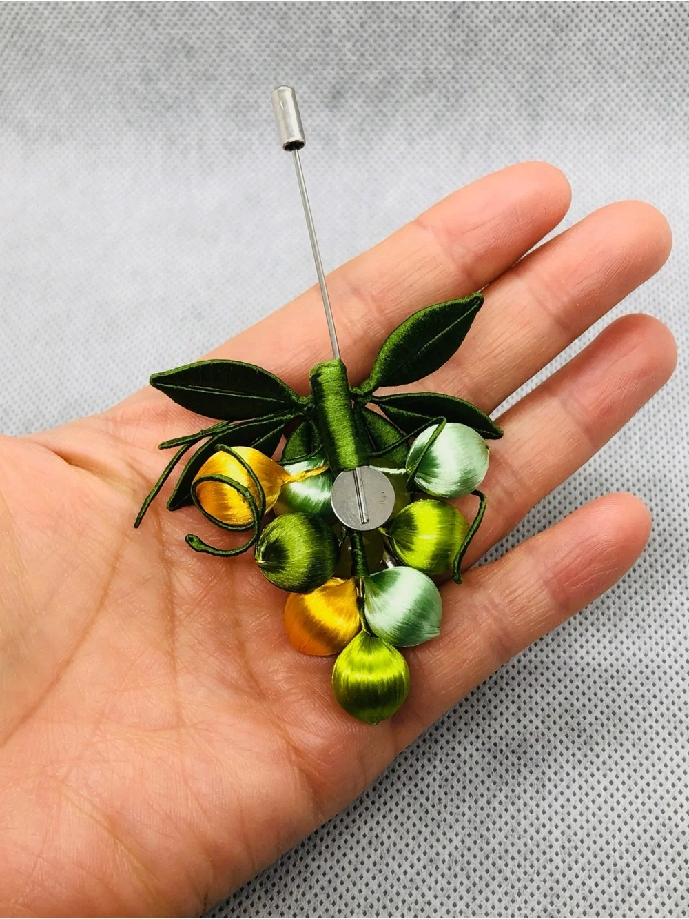 Fruit Cluster Lapel Pin in Green and Gold
